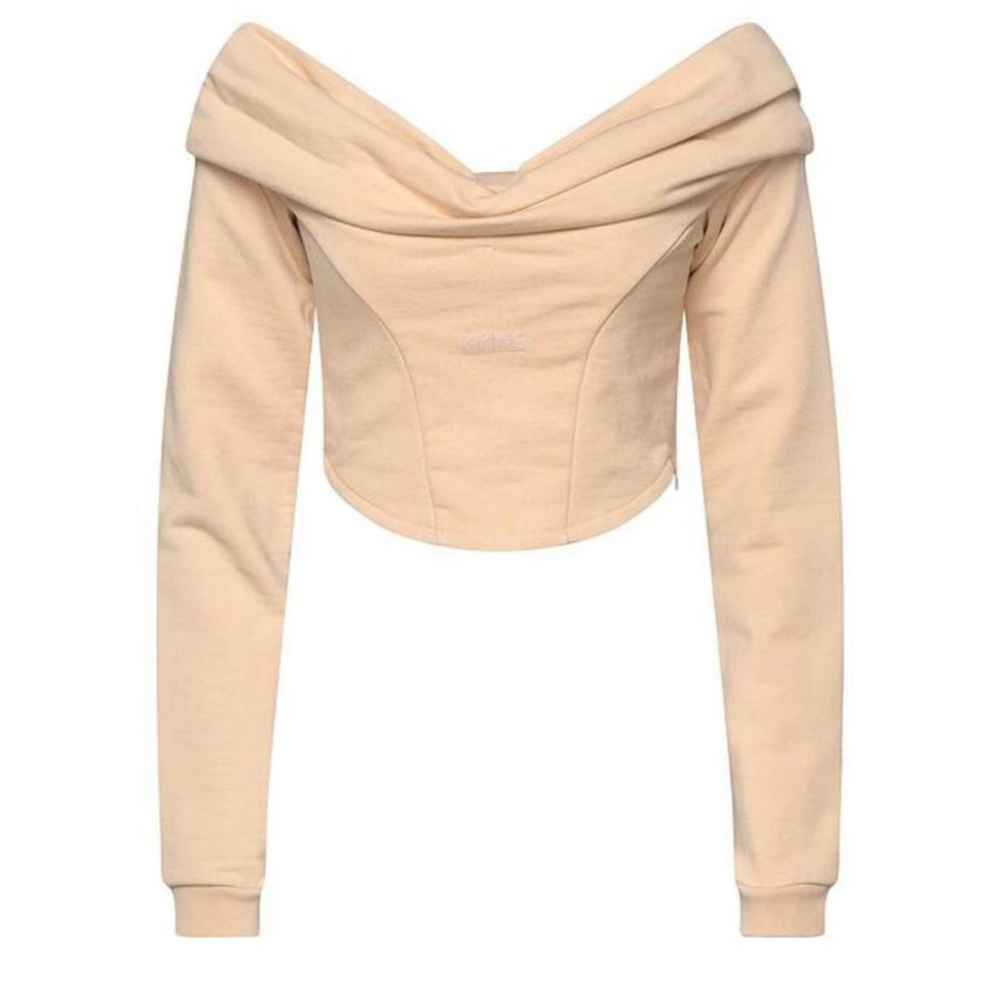 GCDS Beige Off-Shoulder Cowl Neck Crop Sweatshirt style Top